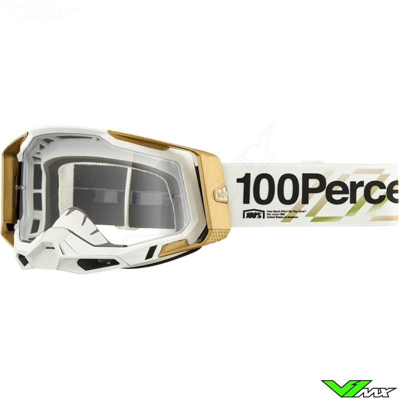 100% Racecraft 2 Succession Crossbril - Goud / Wit / Heldere Lens