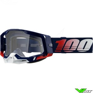 100% Racecraft 2 Republic Motocross Goggle - Dark Blue / Red / Clear Lens