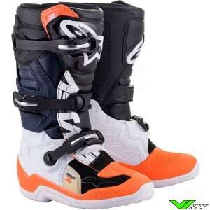 Alpinestars TECH 7S Kinder Crosslaarzen met verkleuring - Zwart / Wit / Fluo Oranje (38)