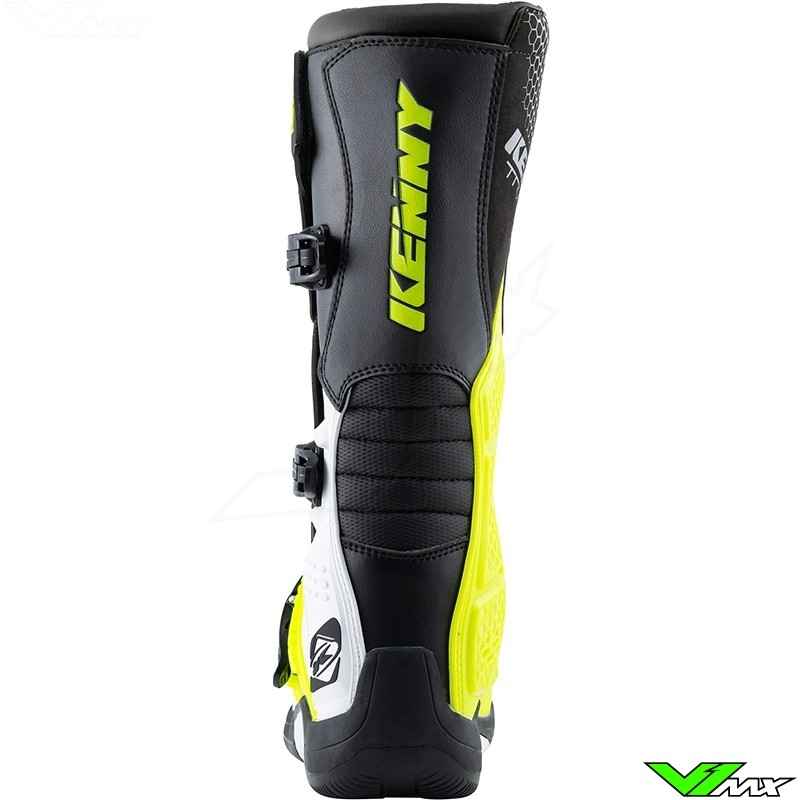 Kenny Track Motocross Boots Black White Fluo Yellow