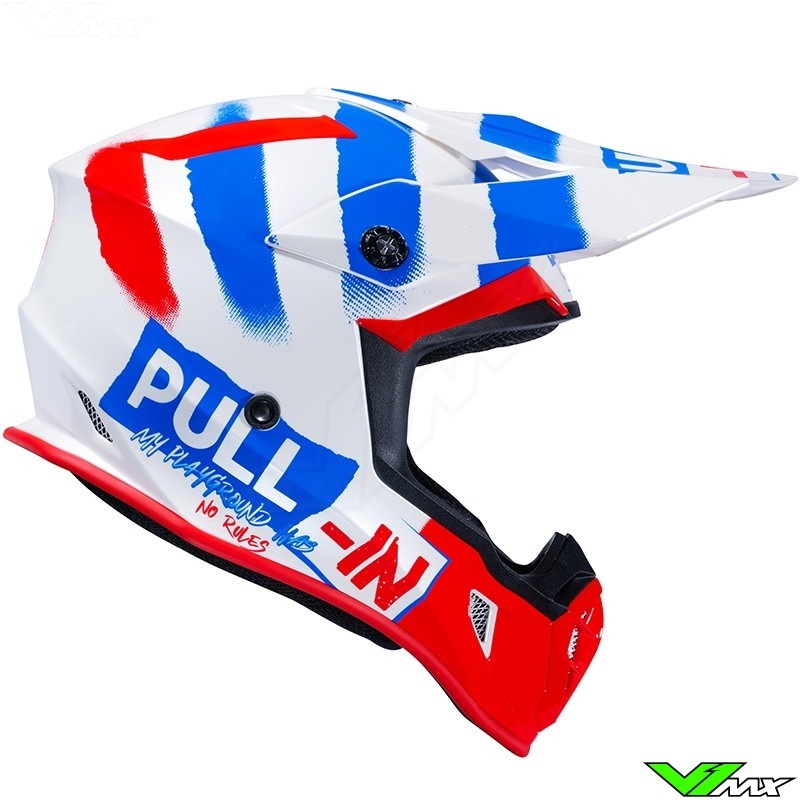 Pull In Trash Motocross Helmet Blue White Red
