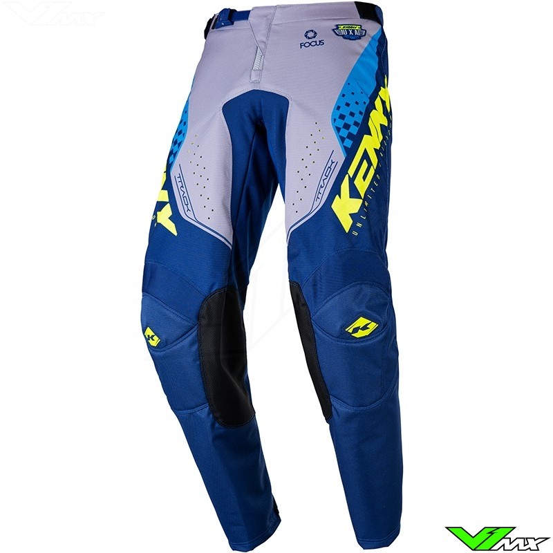 Kenny Track Focus 2023 Youth Motocross Pants - Grey / Navy / Neon Yellow (24)