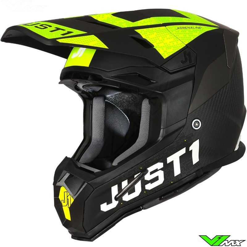 Just1 J22 Carbon Adrenaline Kinder Crosshelm - Fluo Geel / Zwart