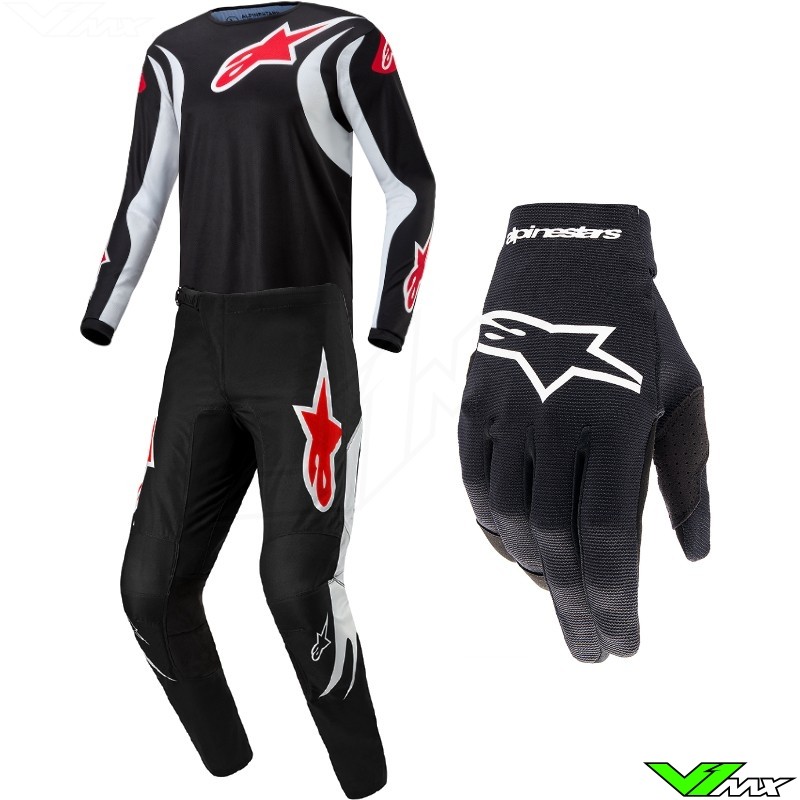 Alpinestars Fluid Lucent 2024 Motocross Gear Combo Black / White