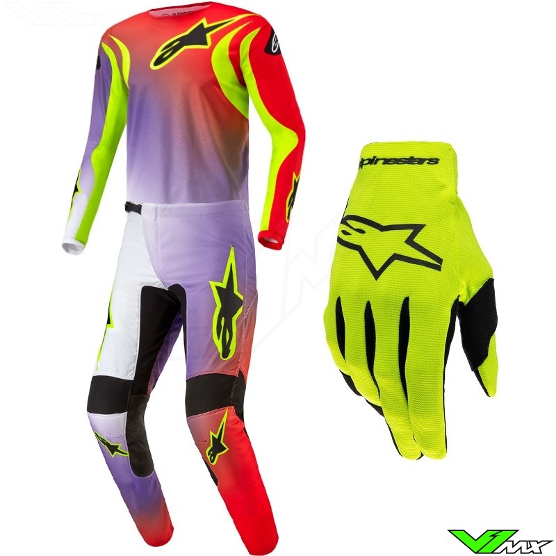 Alpinestars Fluid Lucent 2024 Motocross Gear Combo White / Neon Red