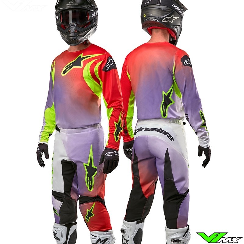 Alpinestars Fluid Lucent 2024 Motocross Gear Combo White Neon Red Fluo Yellow