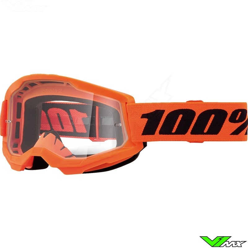 Kinder Crossbril 100% Strata 2 Youth Neon Oranje - Heldere lens