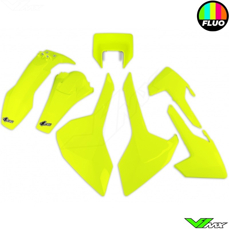 UFO Plastic Kit with Headlight Plastic Neon Yellow - Husqvarna FE250 FE350 FE450 TE250 TE300 TX125 TX300