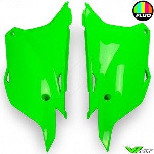 UFO Side Number Plates Neon Green - Kawasaki KX85