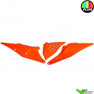 UFO Side Number Plates with Vented Airbox Cover Neon Orange - KTM