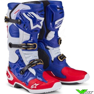Alpinestars Tech 10 Limited Edition MX Red Bud Motocross Boots - Bright Red / Dark Blue / White