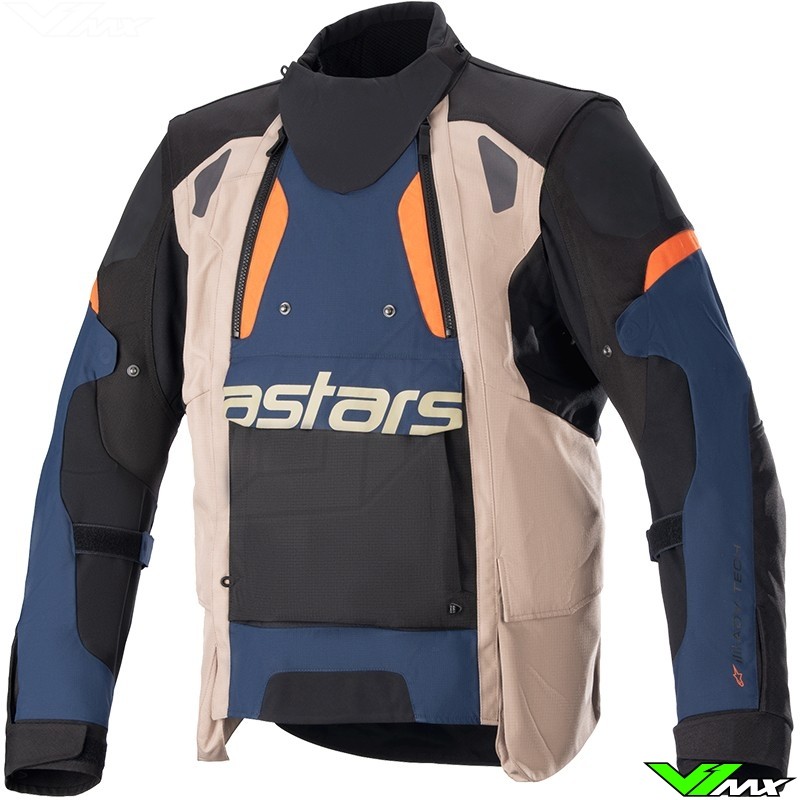 Alpinestars Halo Drystar Adventure Motorjas - Donker Blauw / Donker Khaki / Oranje