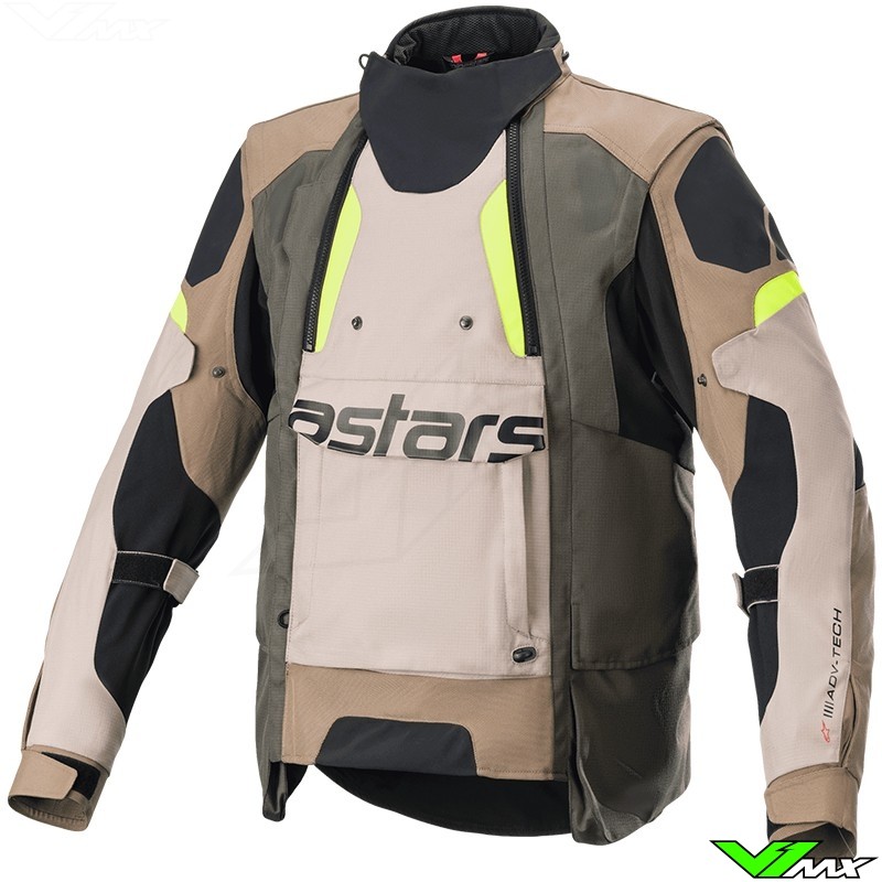 Alpinestars Halo Drystar Adventure Motorjas - Donker Khaki / Zand / Fluo Geel