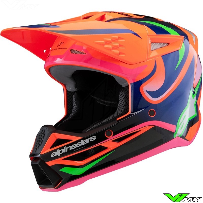 Alpinestars S-M3 Deegan Kinder Crosshelm - Fluo Oranje / Paars / Fluo Roze