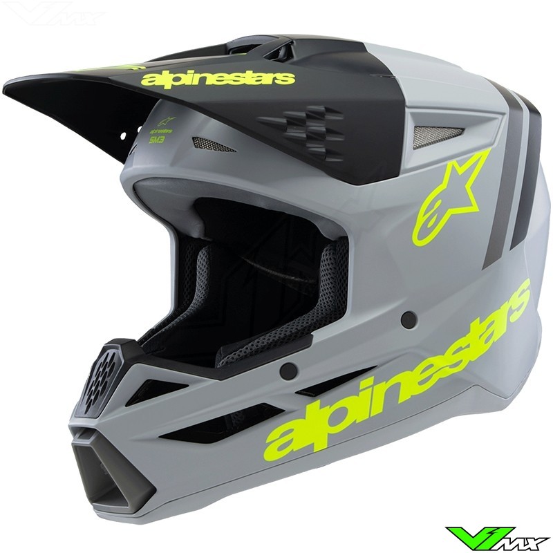 Alpinestars S-M3 Radium Kinder Crosshelm - Grijs / Fluo Geel / Mat