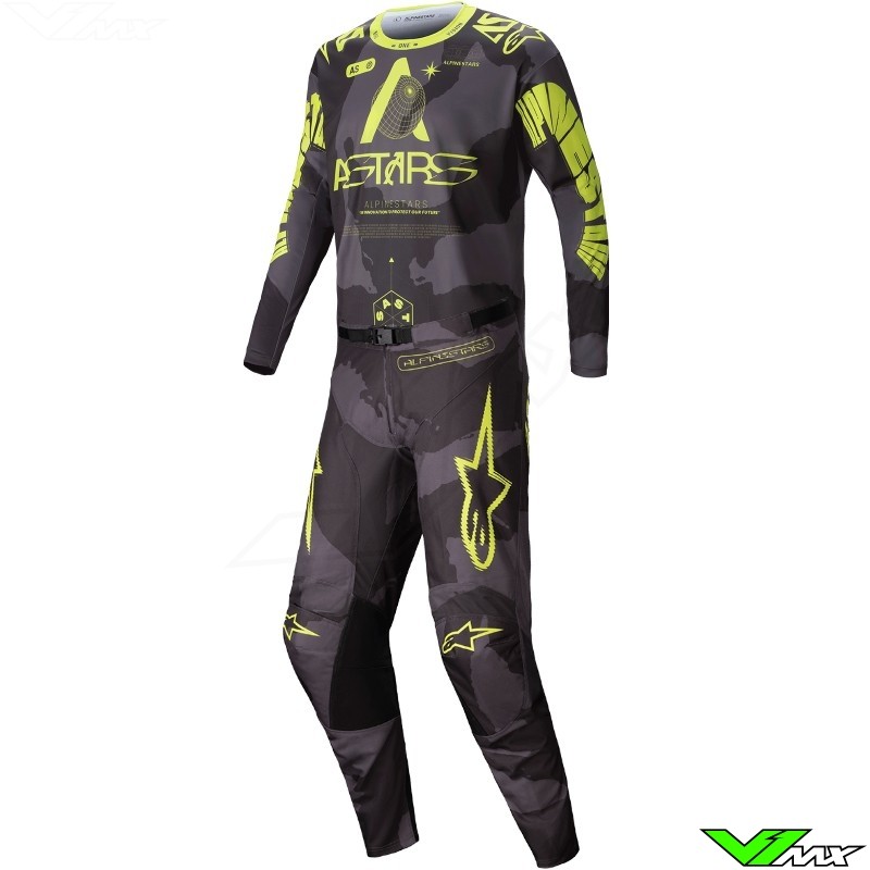 Alpinestars Racer Hollow 2025 Motocross Gear Combo - Dark Camo / Fluo Yellow