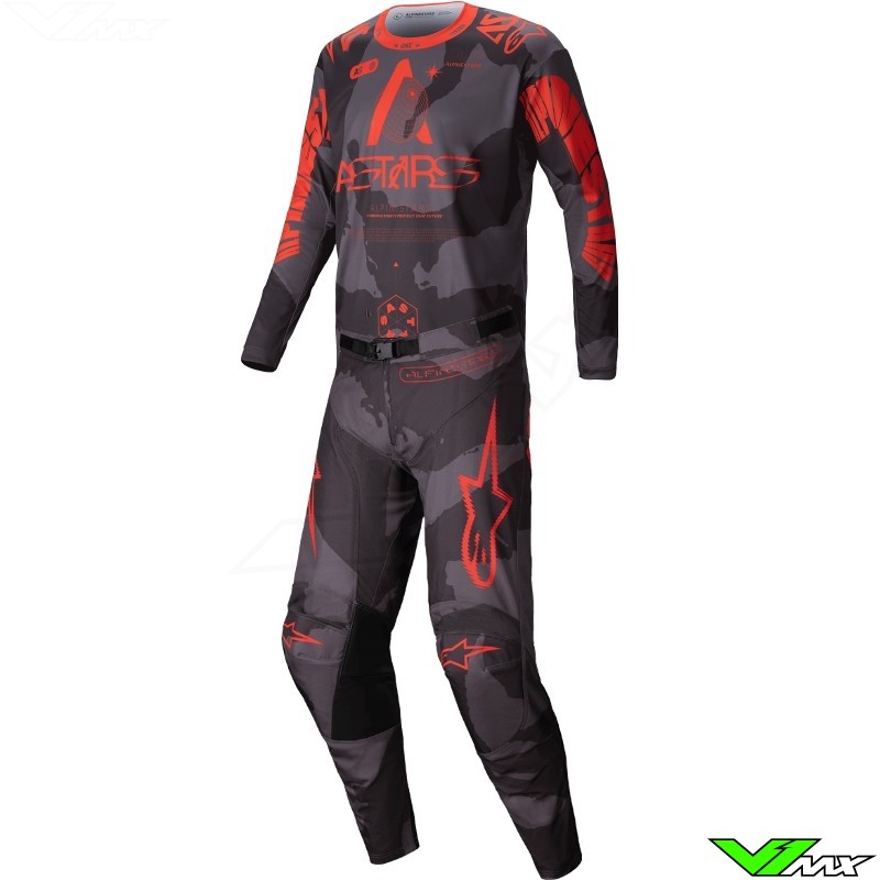 Alpinestars Racer Hollow 2025 Motocross Gear Combo - Gray Camo / Fluo Orange