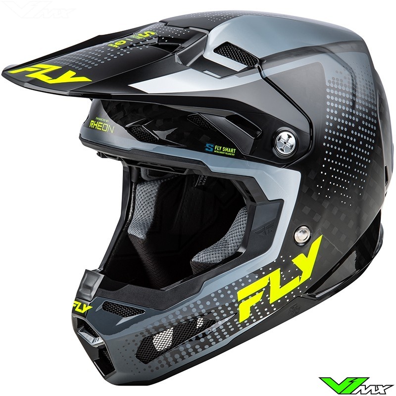 Fly Racing Formula S Protocol Crosshelm - Carbon Zwart / Grijs / Fluo Geel