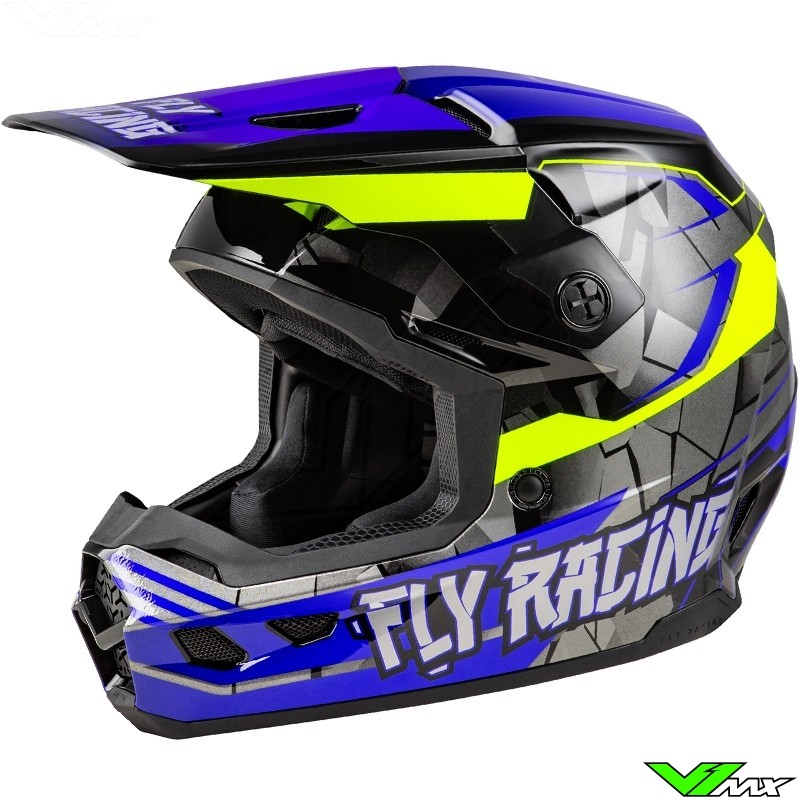 Fly Racing Kinetic Scorched Youth Motocross Helmet - Blue / Fluo Yellow