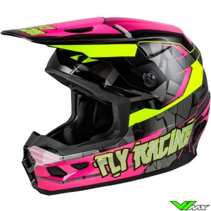 Fly Racing Kinetic Scorched Kinder Crosshelm - Neon Roze / Fluo Geel