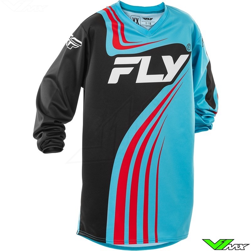 Fly Racing F-16 2025 Youth Motocross Jersey - Cyaan / Red