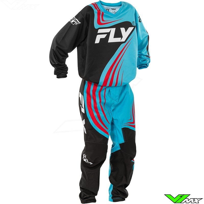 Fly Racing F-16 2025 Youth Motocross Gear Combo - Cyaan / Red