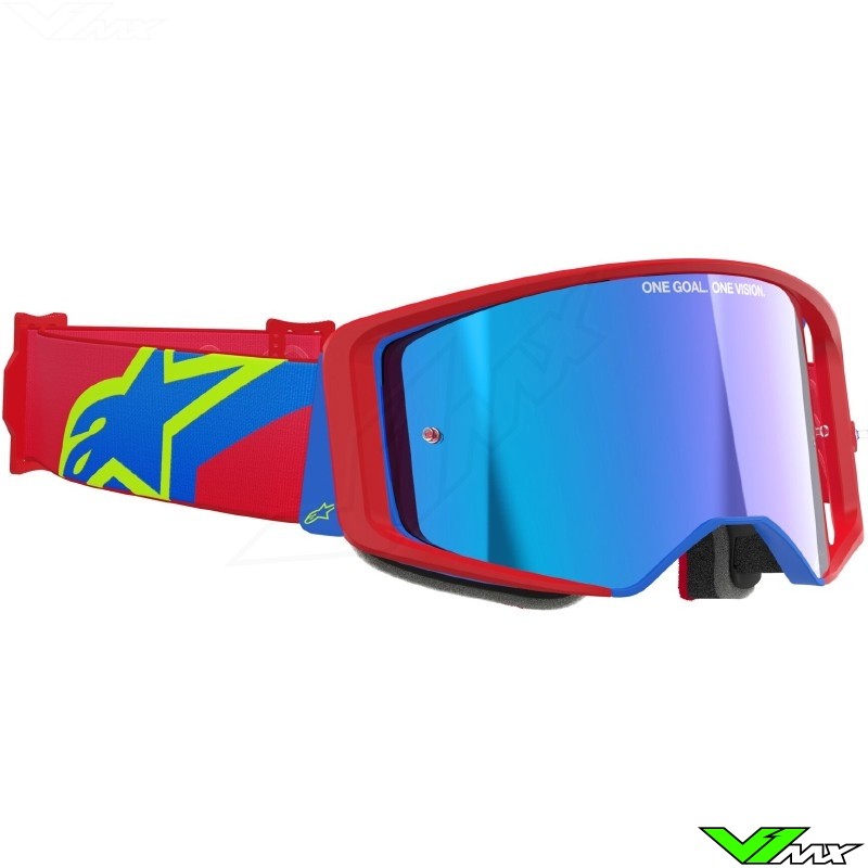 Alpinestars Supertech Corp Crossbril - Rood / Blauw / Blauw Spiegellens