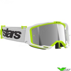 Alpinestars Vision 8 Wordmark Crossbril - Wit / Fluo Geel / Zilver spiegellens