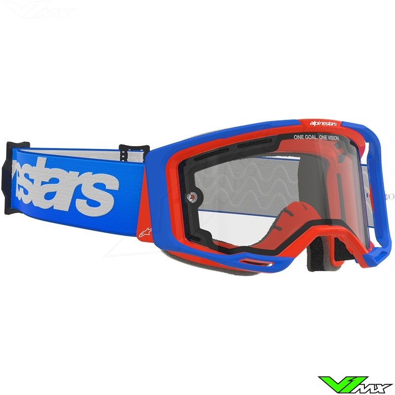 Alpinestars Vision 8 Wordmark Crossbril - Blauw / Oranje / Dubbele lens