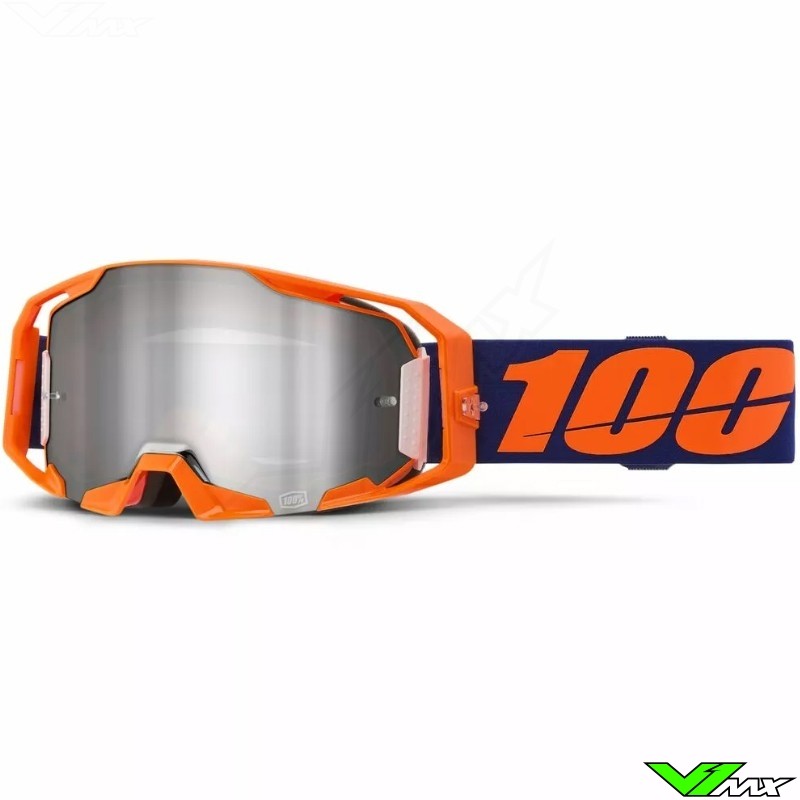 100% Armatic Crossbril - Fluo Oranje / Donker Blauw / Zilver Spiegellens