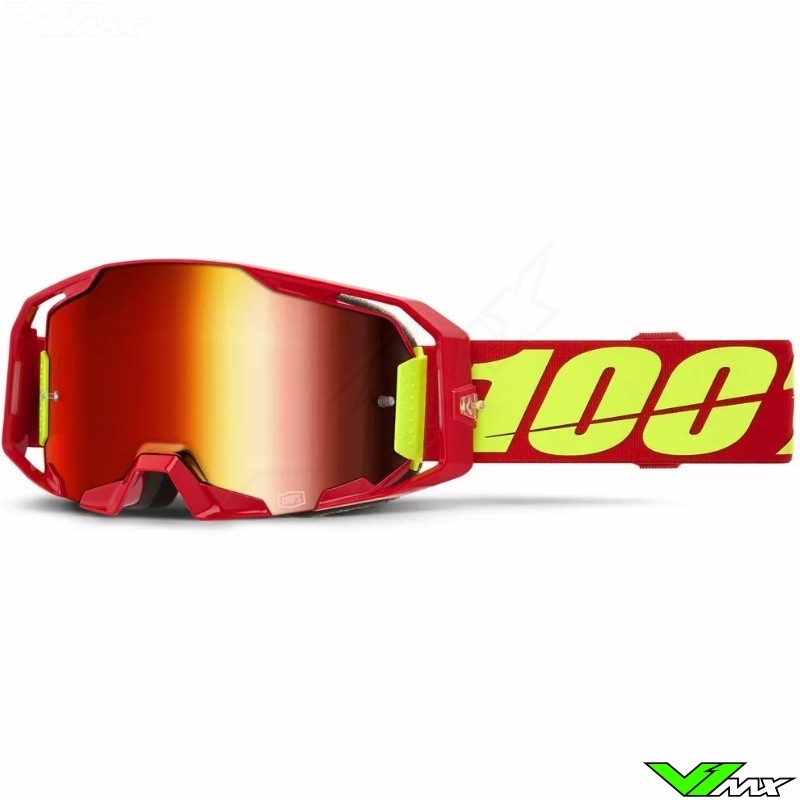 100% Armatic Motocross Goggle - Red / Fluo Yellow / Red Mirror Lens