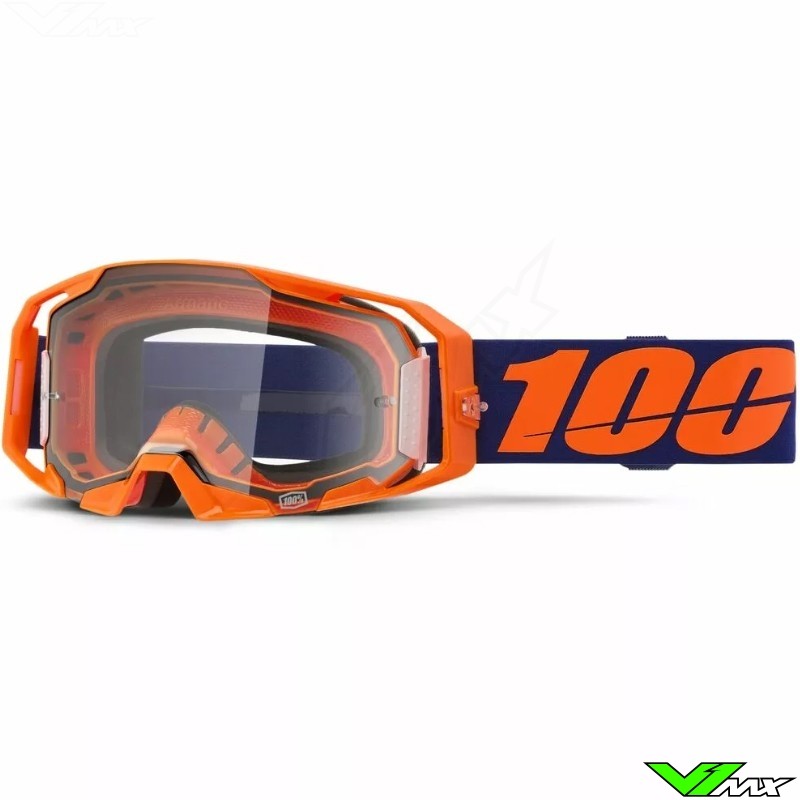 100% Armatic Crossbril - Fluo Oranje / Donker Blauw / Heldere lens