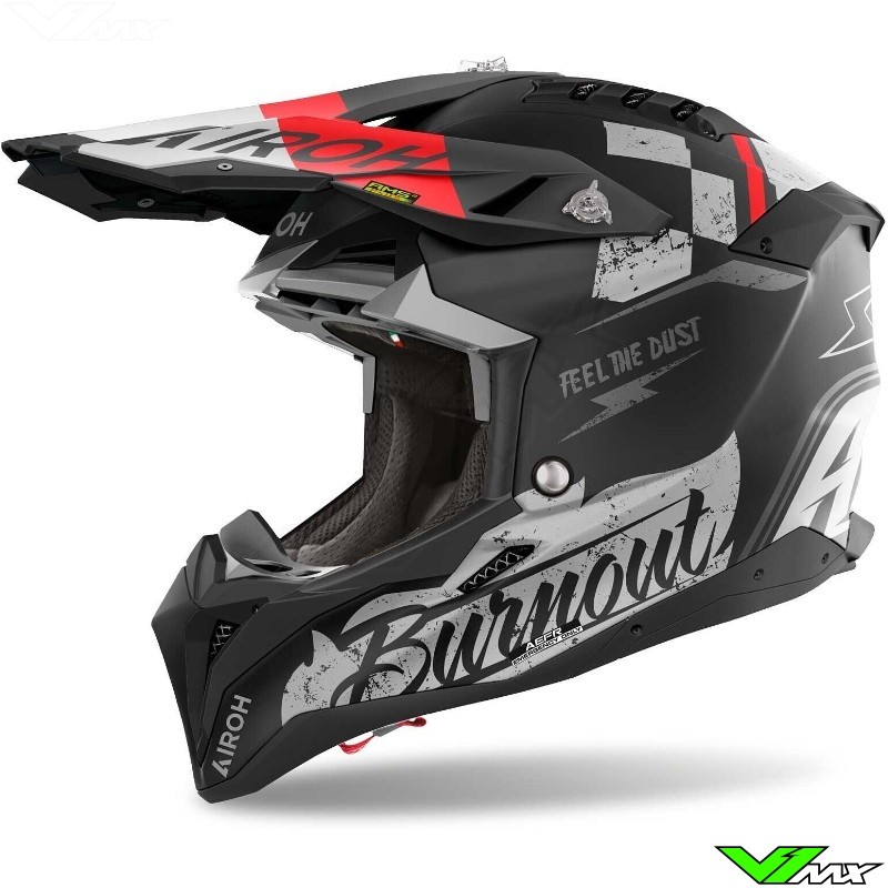 Airoh Aviator 3 Burnout Motocross Helmet - Black / Grey / Red