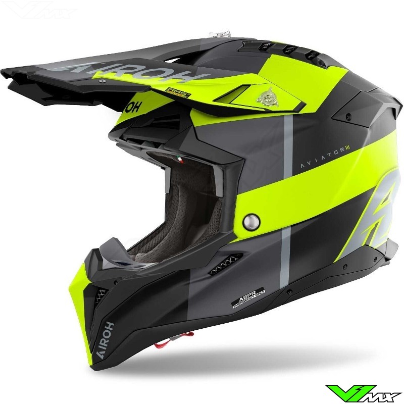 Airoh Aviator 3 Monarch Motocross Helmet - Grey / Yellow