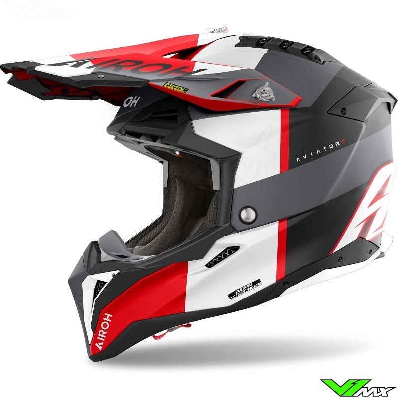 Airoh Aviator 3 Monarch Motocross Helmet - Red / Grey / White