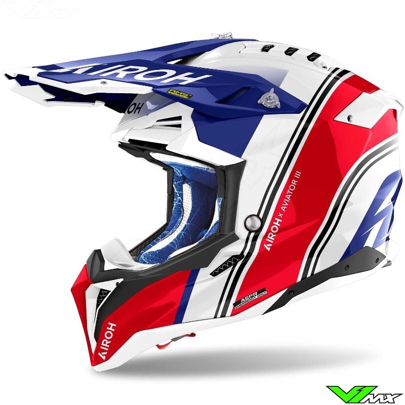 Airoh Aviator 3 Hima Motocross Helmet - Blue / White / Red