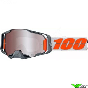 100% Armega Silver Motocross Goggle - Hiper Silver Mirror Lens