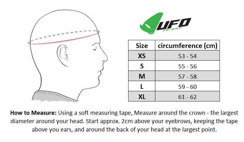 UFO 2017 Onyx Helmet size chart